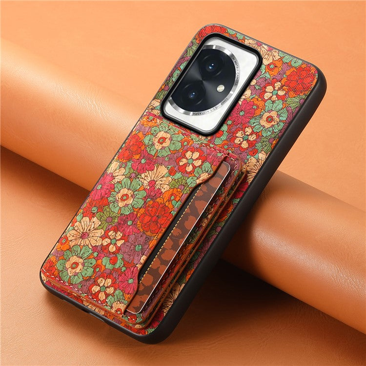 For Honor 100 5G Case Floral Pattern Card Slot Kickstand PU+TPU+PC Phone Shell - Summer / Red