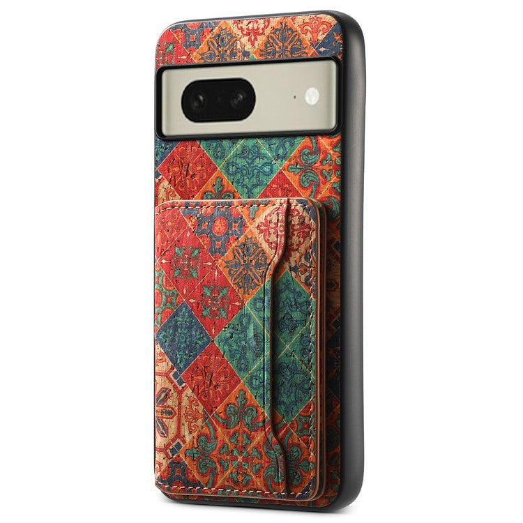 For Google Pixel 8 Case Floral Pattern Card Slot PU+TPU+PC Kickstand Phone Case - Winter / Blue