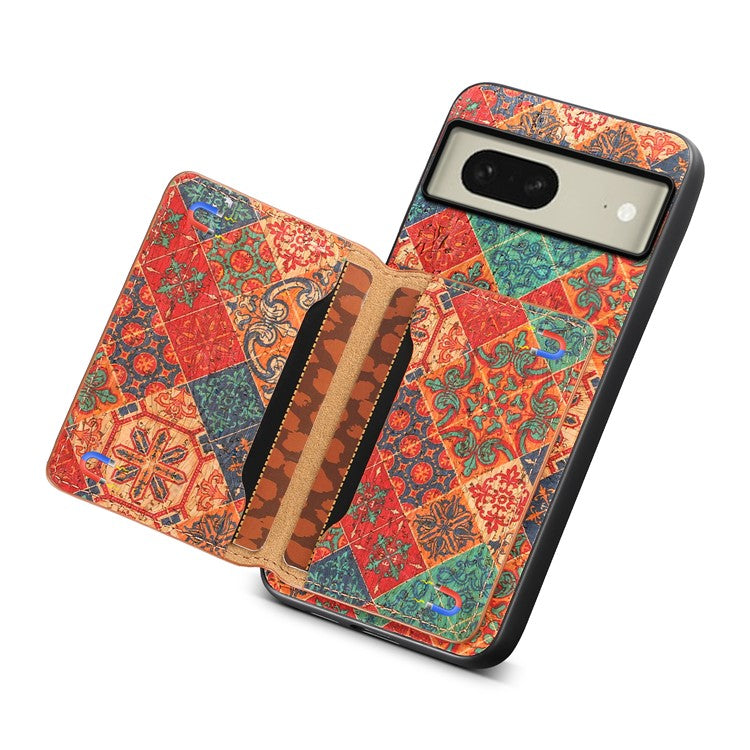 For Google Pixel 8 Case Floral Pattern Card Slot PU+TPU+PC Kickstand Phone Case - Winter / Blue