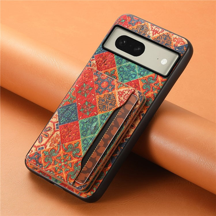 For Google Pixel 8 Case Floral Pattern Card Slot PU+TPU+PC Kickstand Phone Case - Winter / Blue