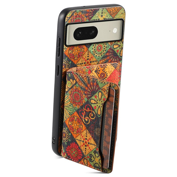 For Google Pixel 8 Case Floral Pattern Card Slot PU+TPU+PC Kickstand Phone Case - Autumn / Yellow