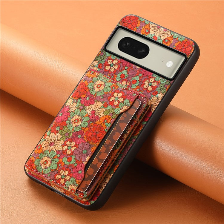 For Google Pixel 8 Case Floral Pattern Card Slot PU+TPU+PC Kickstand Phone Case - Summer / Red