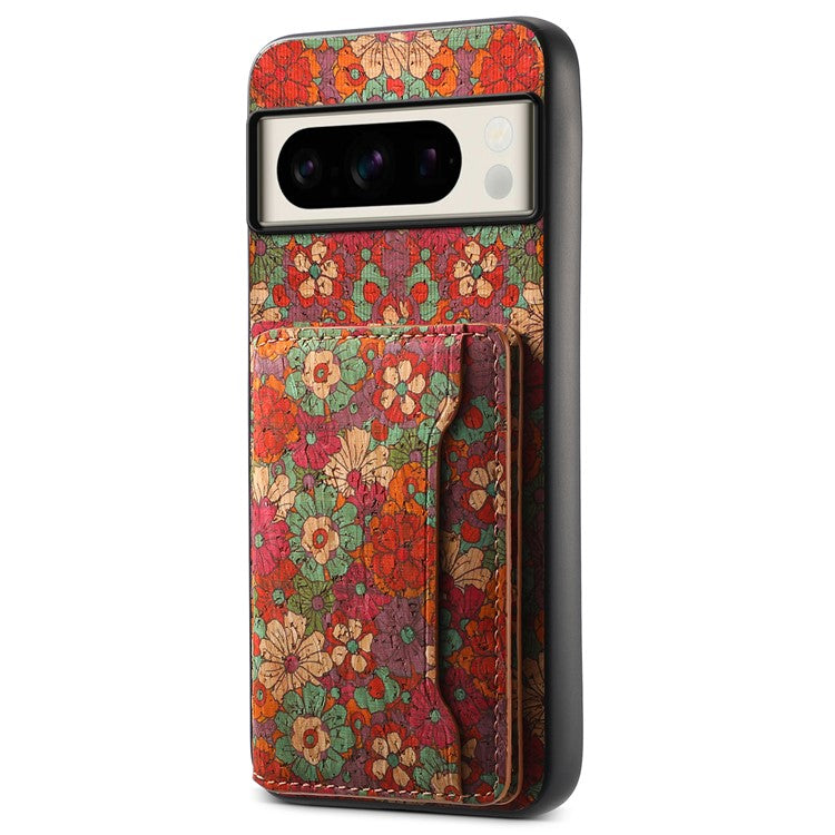 For Google Pixel 8 Pro Case Floral Pattern Card Slot Kickstand PU+TPU+PC Phone Shell - Summer / Red