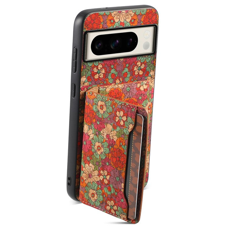 For Google Pixel 8 Pro Case Floral Pattern Card Slot Kickstand PU+TPU+PC Phone Shell - Summer / Red