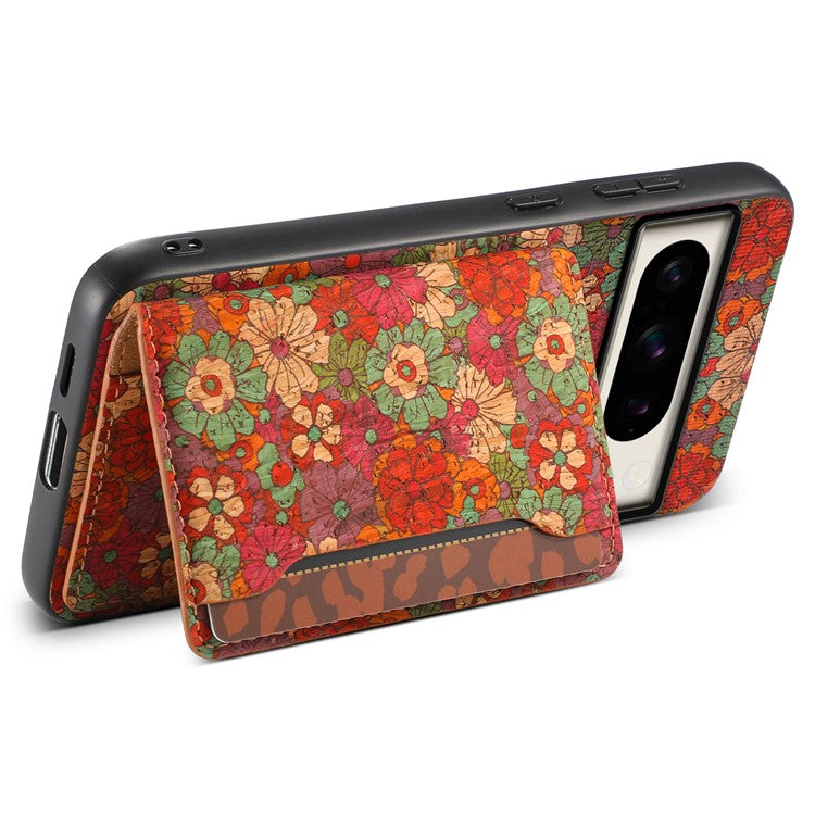 For Google Pixel 8 Pro Case Floral Pattern Card Slot Kickstand PU+TPU+PC Phone Shell - Summer / Red