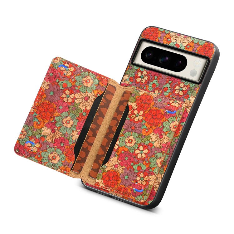 For Google Pixel 8 Pro Case Floral Pattern Card Slot Kickstand PU+TPU+PC Phone Shell - Summer / Red