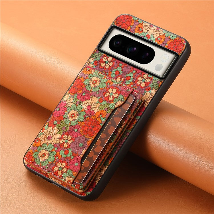 For Google Pixel 8 Pro Case Floral Pattern Card Slot Kickstand PU+TPU+PC Phone Shell - Summer / Red