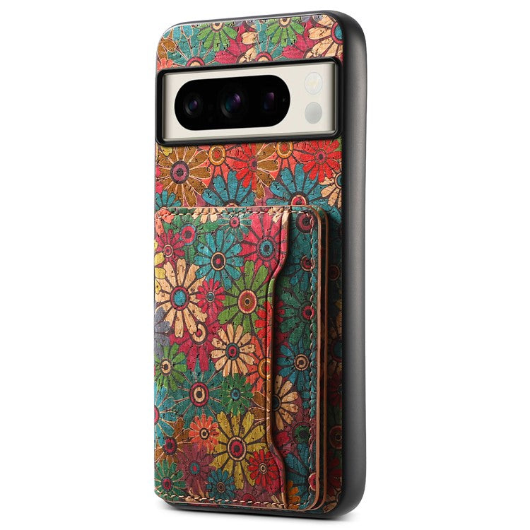 For Google Pixel 8 Pro Case Floral Pattern Card Slot Kickstand PU+TPU+PC Phone Shell - Spring / Green