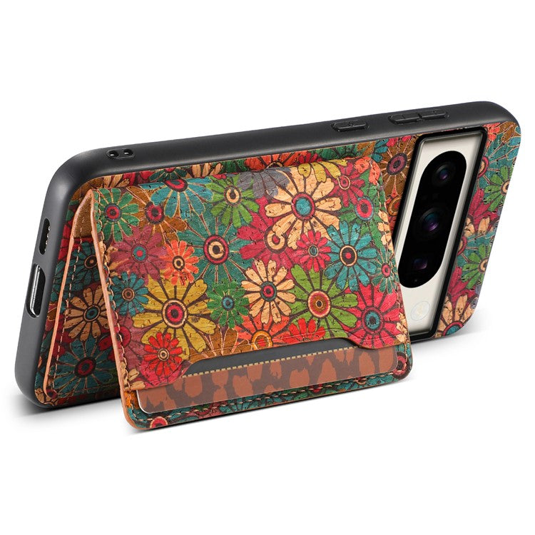 For Google Pixel 8 Pro Case Floral Pattern Card Slot Kickstand PU+TPU+PC Phone Shell - Spring / Green