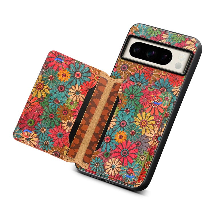 For Google Pixel 8 Pro Case Floral Pattern Card Slot Kickstand PU+TPU+PC Phone Shell - Spring / Green