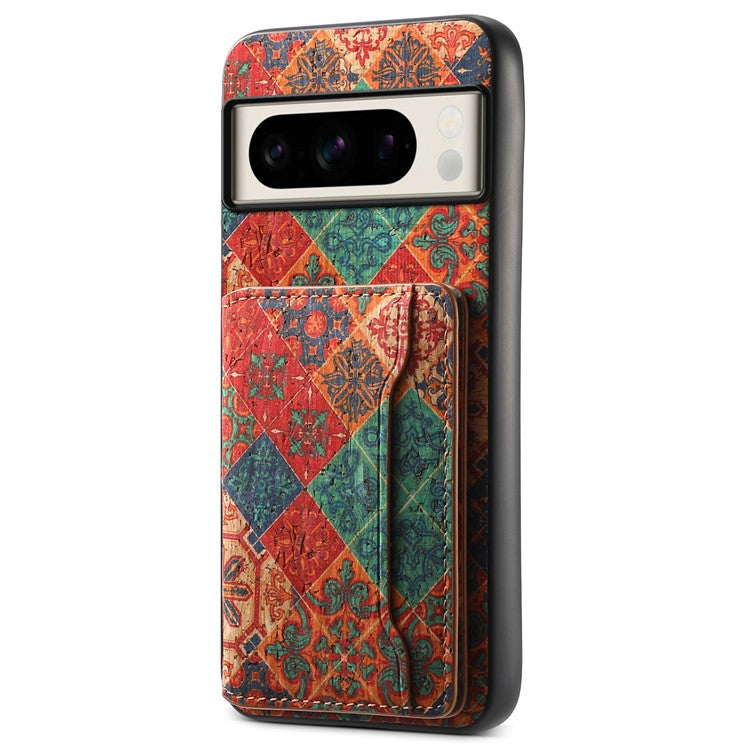 For Google Pixel 8 Pro Case Floral Pattern Card Slot Kickstand PU+TPU+PC Phone Shell - Winter / Blue