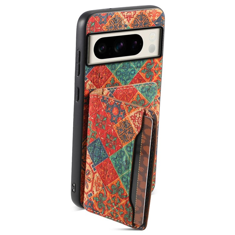 For Google Pixel 8 Pro Case Floral Pattern Card Slot Kickstand PU+TPU+PC Phone Shell - Winter / Blue