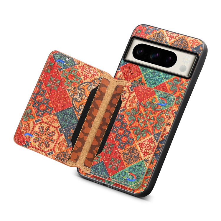 For Google Pixel 8 Pro Case Floral Pattern Card Slot Kickstand PU+TPU+PC Phone Shell - Winter / Blue