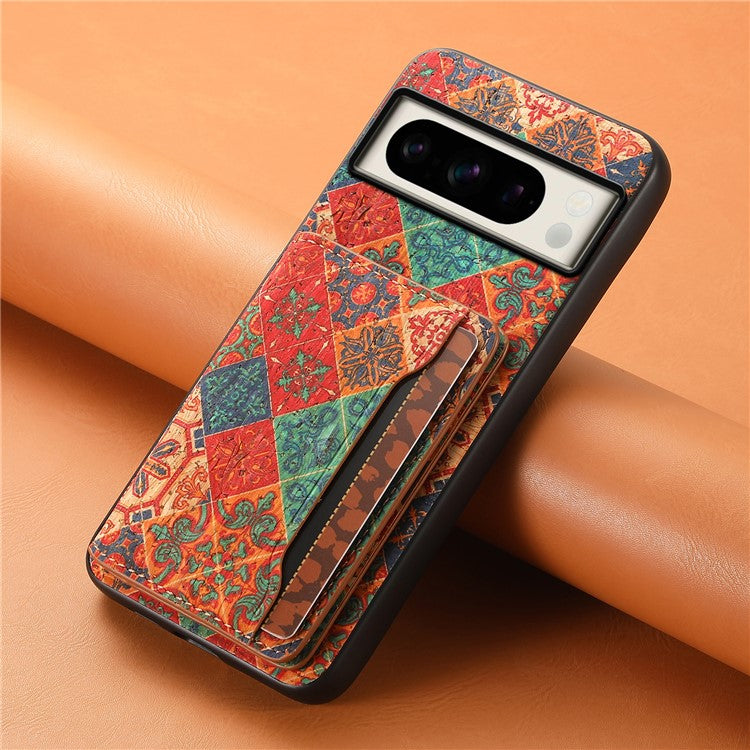 For Google Pixel 8 Pro Case Floral Pattern Card Slot Kickstand PU+TPU+PC Phone Shell - Winter / Blue