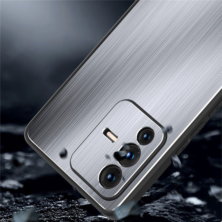 Brushed Surface Phone Case for vivo S12, Anti-scratch Precise Cutout TPU Edge Aluminium Alloy Back Cover - Silver