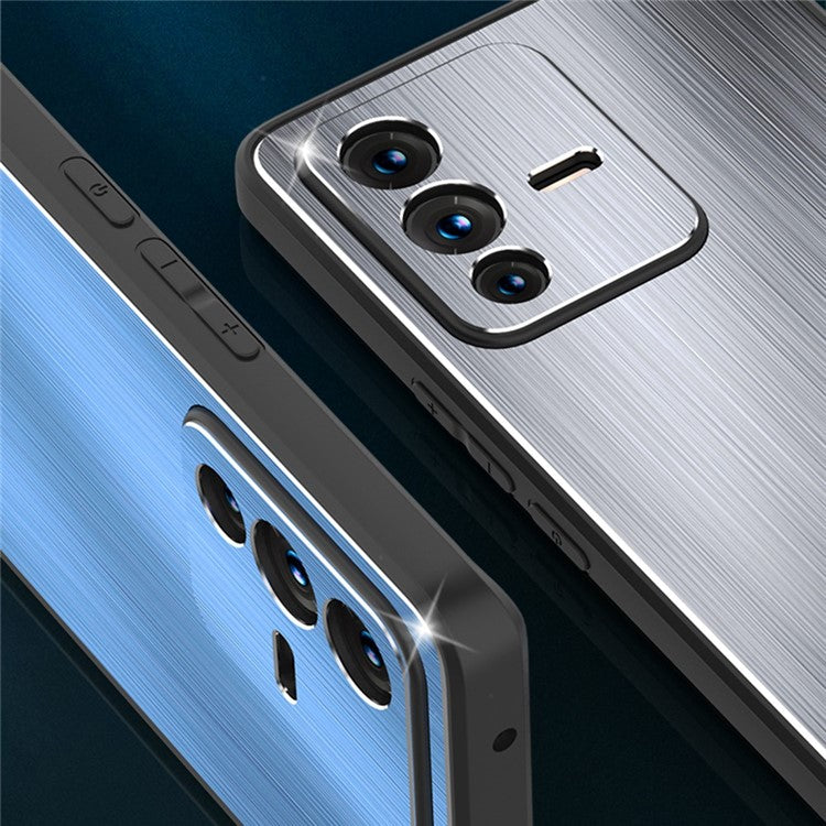 Brushed Surface Phone Case for vivo S12, Anti-scratch Precise Cutout TPU Edge Aluminium Alloy Back Cover - Silver