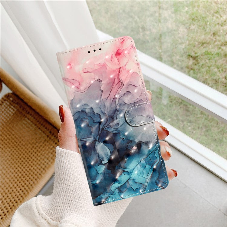 For Google Pixel 8a Case Card Slots Pattern Printing PU Leather Phone Cover - Pink Blue Marble