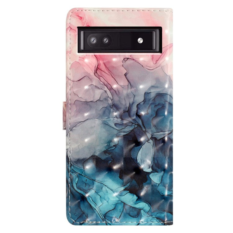 For Google Pixel 8a Case Card Slots Pattern Printing PU Leather Phone Cover - Pink Blue Marble