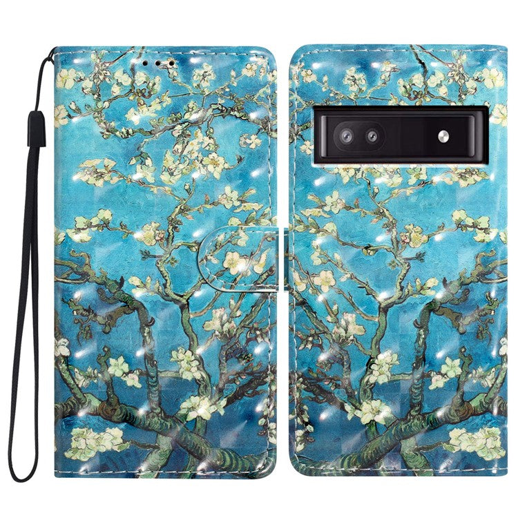 For Google Pixel 8a Case Card Slots Pattern Printing PU Leather Phone Cover - Apricot Blossom