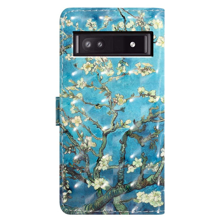 For Google Pixel 8a Case Card Slots Pattern Printing PU Leather Phone Cover - Apricot Blossom