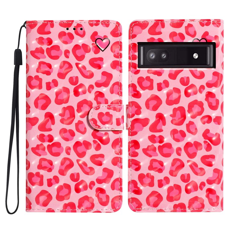 For Google Pixel 8a Case Card Slots Pattern Printing PU Leather Phone Cover - Pink Leopard Print