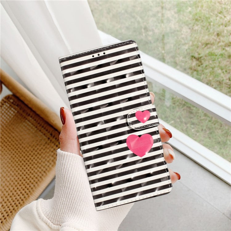 For Google Pixel 8a Case Card Slots Pattern Printing PU Leather Phone Cover - Stripes / Heart