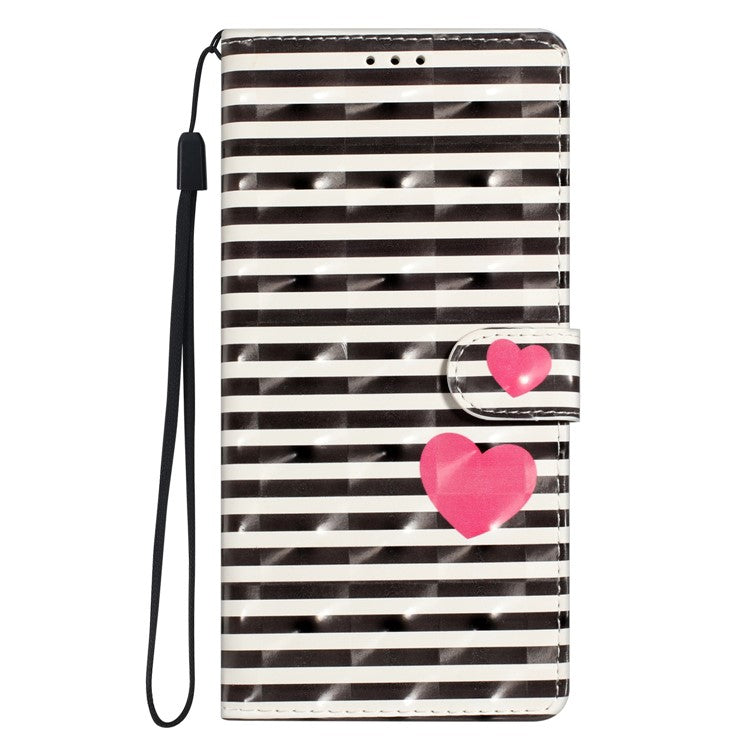 For Google Pixel 8a Case Card Slots Pattern Printing PU Leather Phone Cover - Stripes / Heart