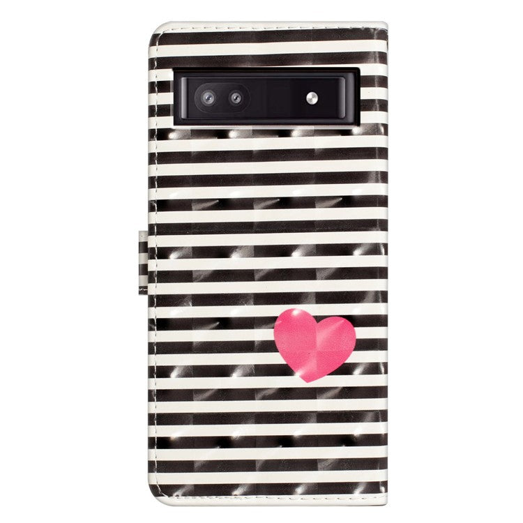 For Google Pixel 8a Case Card Slots Pattern Printing PU Leather Phone Cover - Stripes / Heart