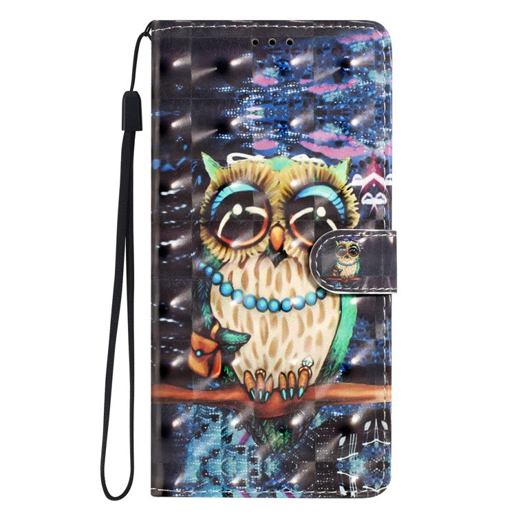 For Google Pixel 8a Case Card Slots Pattern Printing PU Leather Phone Cover - Owl