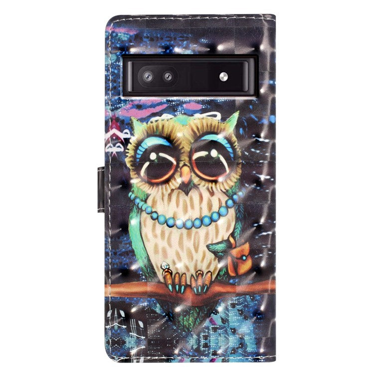 For Google Pixel 8a Case Card Slots Pattern Printing PU Leather Phone Cover - Owl