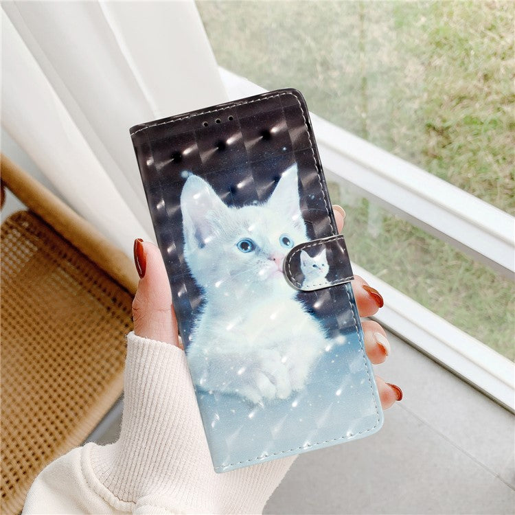 For Google Pixel 8a Case Card Slots Pattern Printing PU Leather Phone Cover - White Cat