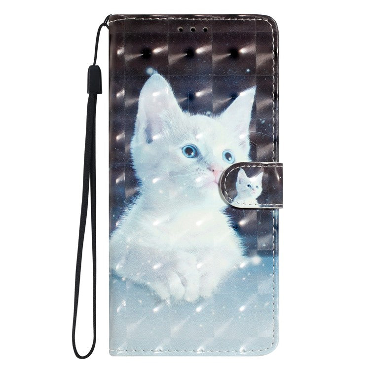 For Google Pixel 8a Case Card Slots Pattern Printing PU Leather Phone Cover - White Cat