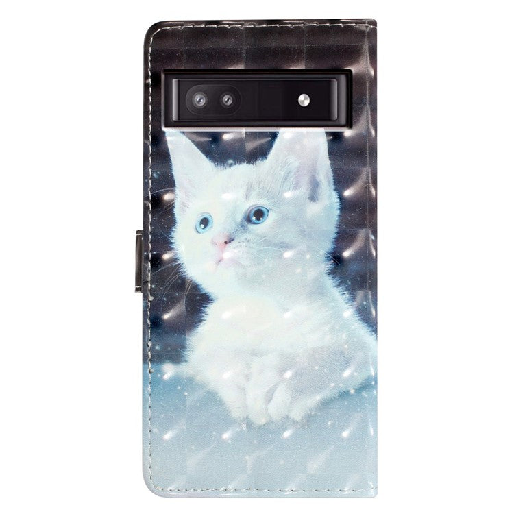 For Google Pixel 8a Case Card Slots Pattern Printing PU Leather Phone Cover - White Cat