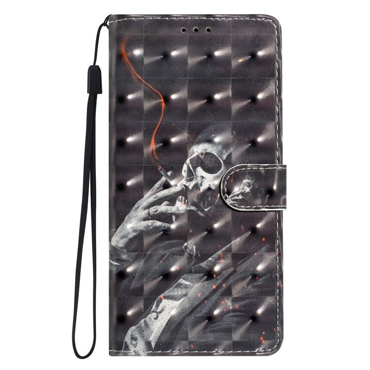 For Google Pixel 8a Case Card Slots Pattern Printing PU Leather Phone Cover - Smoking Skeleton