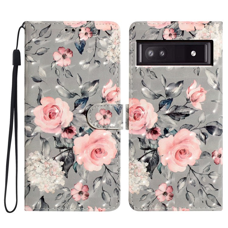 For Google Pixel 8a Case Card Slots Pattern Printing PU Leather Phone Cover - Flowers