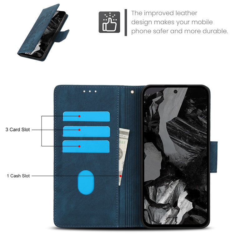 SY-001 For Google Pixel 9 Pro / Pixel 9 Leather Case Butterfly Flower Wallet Stand Phone Cover - Blue