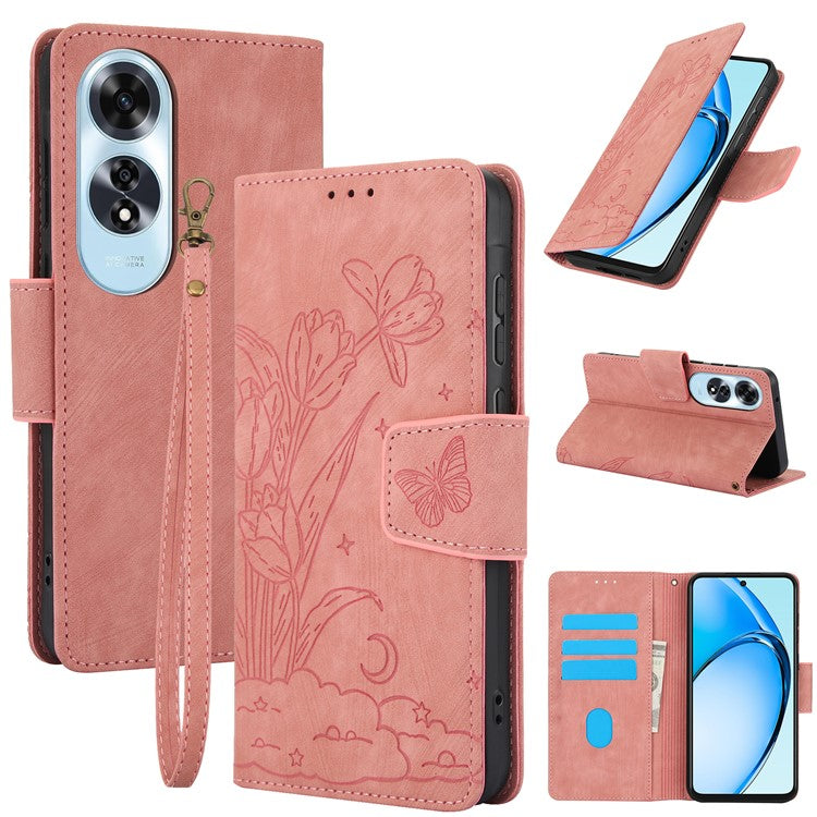 SY-001 For Oppo A60 4G Case with Hand Strap Butterfly Flower Leather Wallet Phone Cover - Pink