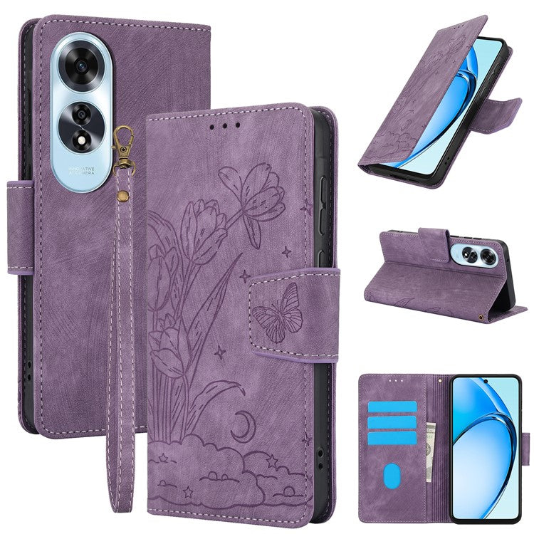 SY-001 For Oppo A60 4G Case with Hand Strap Butterfly Flower Leather Wallet Phone Cover - Purple