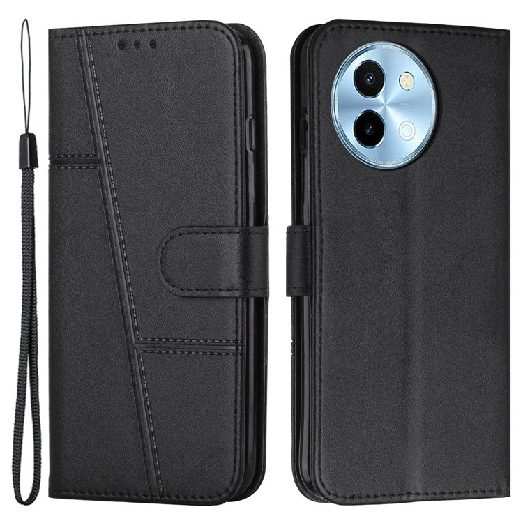 For vivo Y38 5G / Y200i 5G / T3x Case Leather Stand Calf Texture Cell Phone Cover - Black