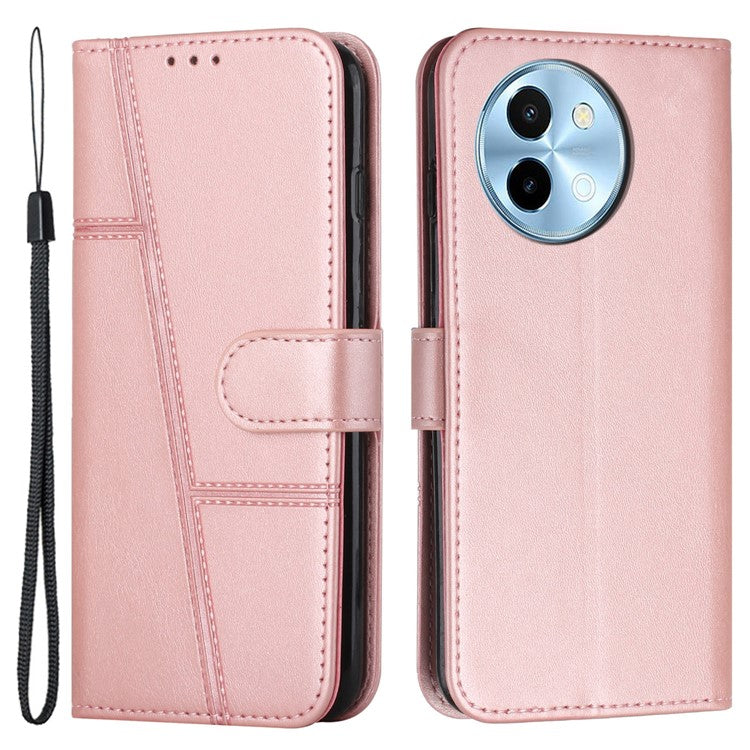 For vivo Y38 5G / Y200i 5G / T3x Case Leather Stand Calf Texture Cell Phone Cover - Rose Gold