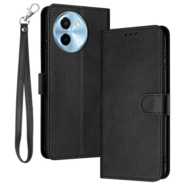 For vivo Y38 5G / Y200i 5G / T3x Case Calf Texture Leather Wallet Anti-Drop Phone Cover - Black