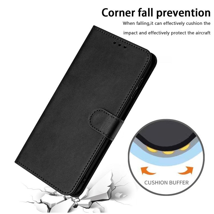 For vivo Y38 5G / Y200i 5G / T3x Case Calf Texture Leather Wallet Anti-Drop Phone Cover - Black