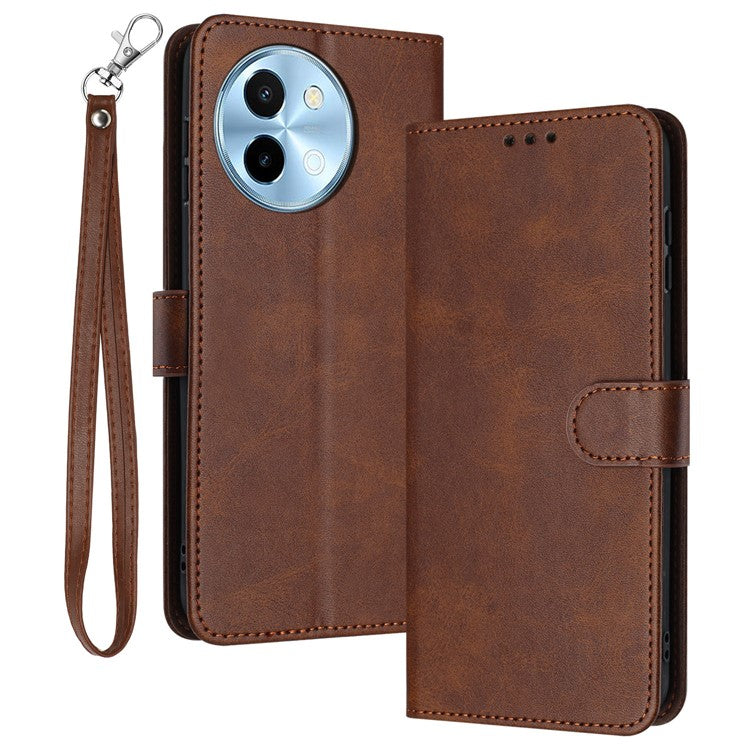 For vivo Y38 5G / Y200i 5G / T3x Case Calf Texture Leather Wallet Anti-drop Phone Cover - Brown