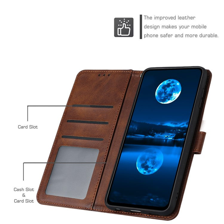 For vivo Y38 5G / Y200i 5G / T3x Case Calf Texture Leather Wallet Anti-drop Phone Cover - Brown