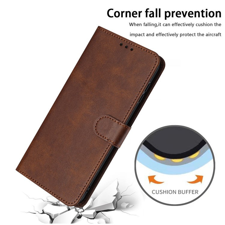 For vivo Y38 5G / Y200i 5G / T3x Case Calf Texture Leather Wallet Anti-drop Phone Cover - Brown