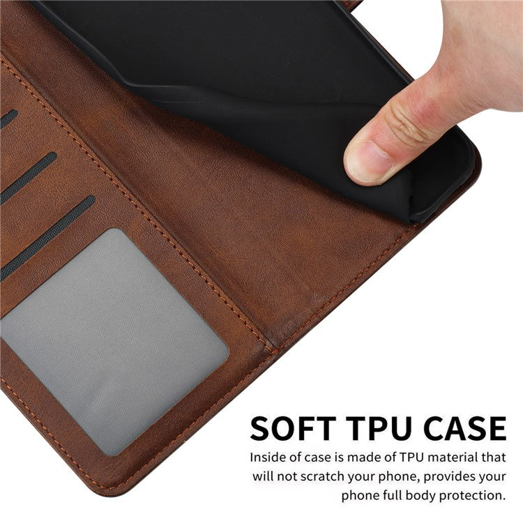 For vivo Y38 5G / Y200i 5G / T3x Case Calf Texture Leather Wallet Anti-drop Phone Cover - Brown