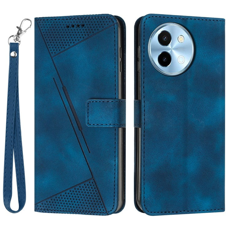 For vivo Y38 5G / Y200i 5G / T3x Case Triangle Imprinted Leather Stand Wallet Phone Cover - Sapphire