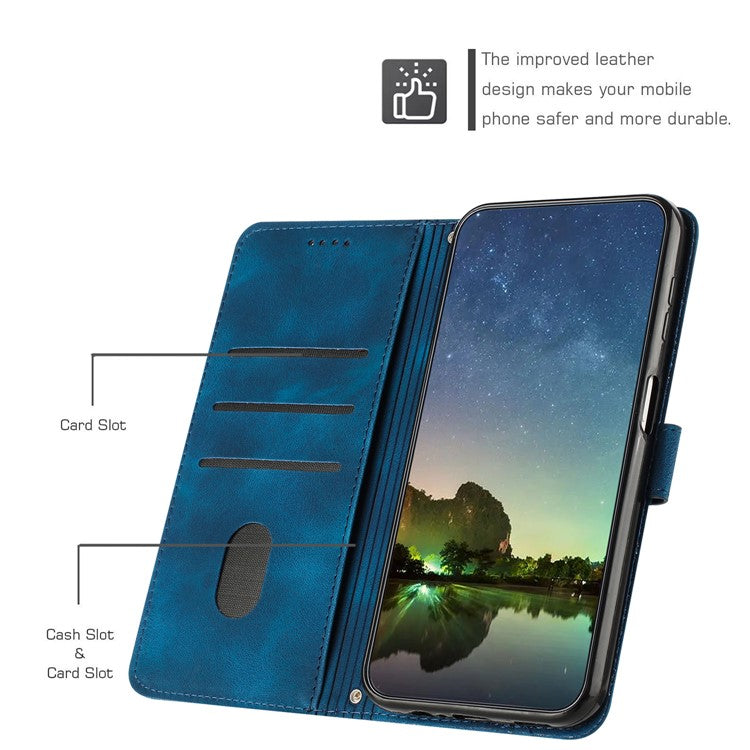 For vivo Y38 5G / Y200i 5G / T3x Case Triangle Imprinted Leather Stand Wallet Phone Cover - Sapphire