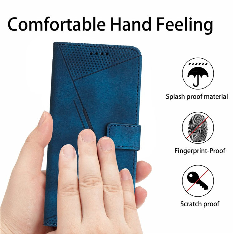 For vivo Y38 5G / Y200i 5G / T3x Case Triangle Imprinted Leather Stand Wallet Phone Cover - Sapphire