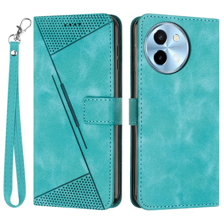 For vivo Y38 5G / Y200i 5G / T3x Case Triangle Imprinted Leather Stand Wallet Phone Cover - Green